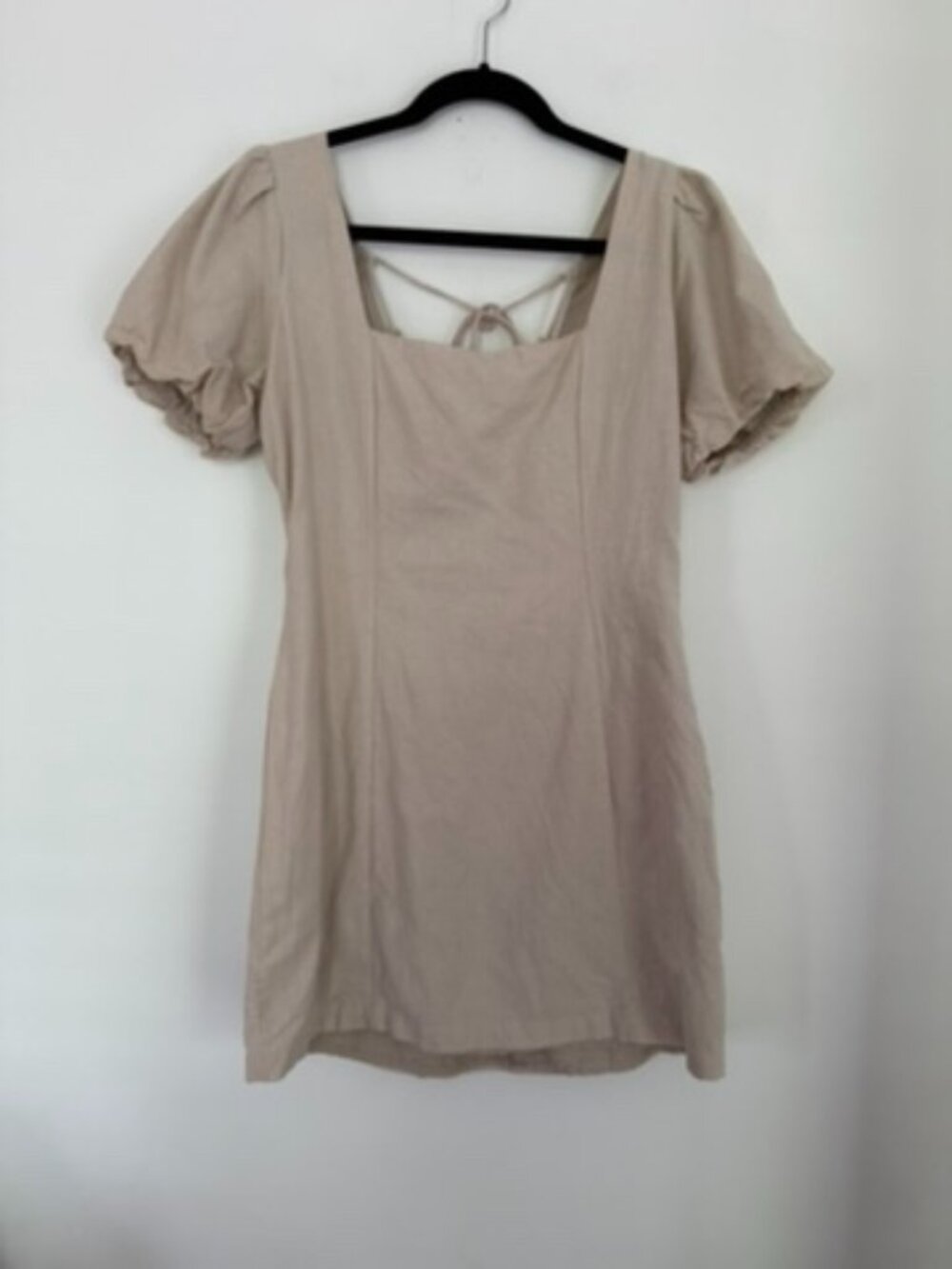 Neutral Puff Sleeve Mini Dress Size S - Picture 2 of 8